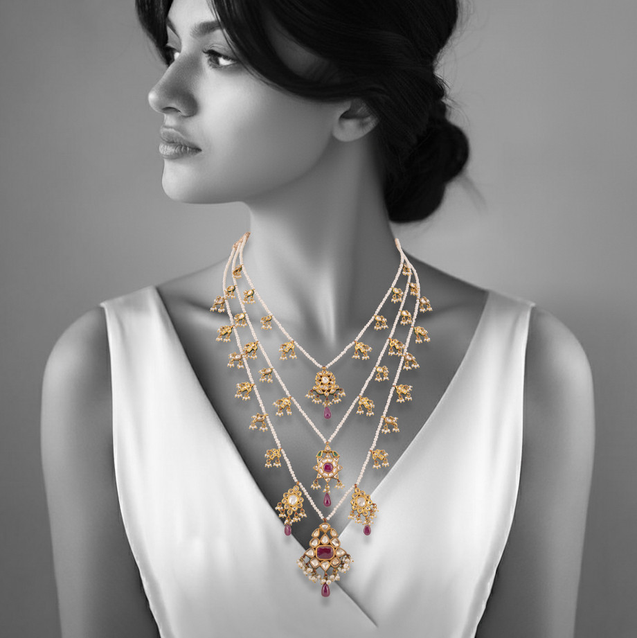 Teen Lada Necklace with Polkis, Rubies, and Pearls